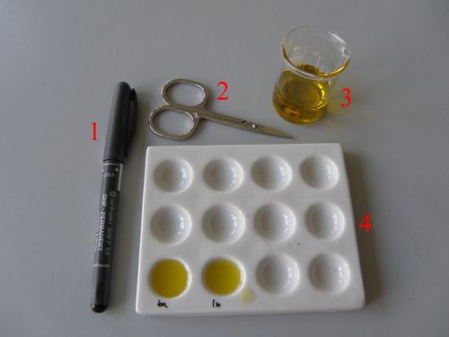 Pomůcky pro zkoušku olivovým olejem